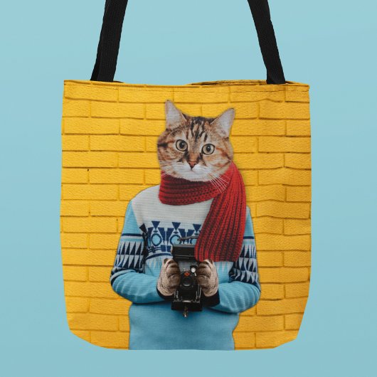 Cat Fotograf in Vintag Sweater Quirky Tasche