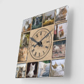 Cat Fotos Collage Imitats Perchager Hintergrund Quadratische Wanduhr (Winkel)