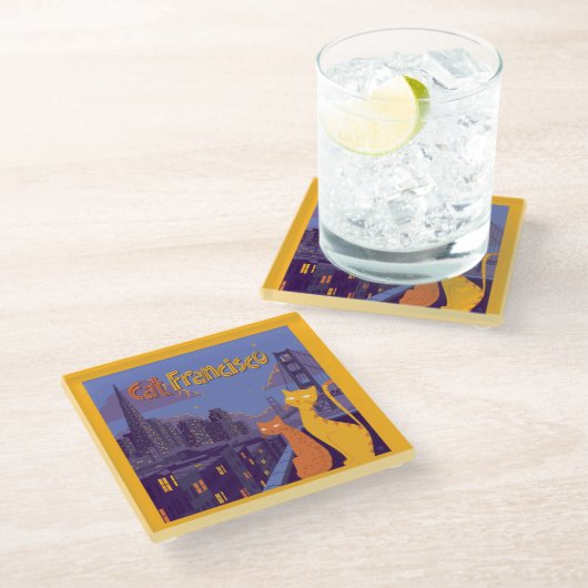 Cat Francisco Glasuntersetzer (Schrägansicht)