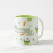 Cat Froth Matcha Green Tees Muster Zweifarbige Tasse (VorderseiteRechts)