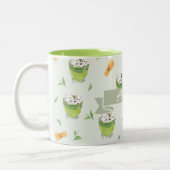 Cat Froth Matcha Green Tees Muster Zweifarbige Tasse (Links)