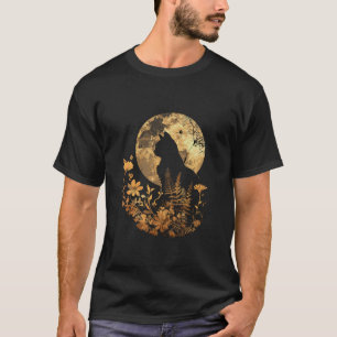 Cat Full Moon Floral Kitten Blume Katzen Halloween T-Shirt