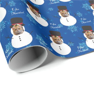 Cat Fun Face Snowman Frohe Weihnachten Spanisch Wr Geschenkpapier
