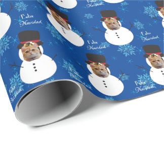 Cat Fun Face Snowman Frohe Weihnachten Spanisch Wr Geschenkpapier