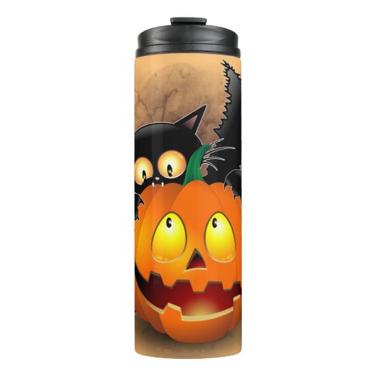 Cat Fun Halloween Character biting a Pumpkin  Thermosbecher (Vorderseite)