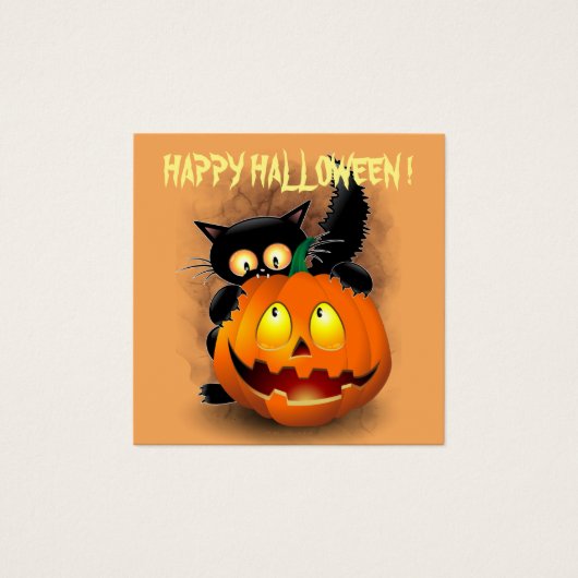 Cat Fun Halloween Charakter beißt einen Kürbis (Vorderseite)