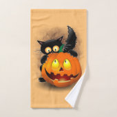 Cat Fun Halloween Charakter beißt einen Kürbis Badhandtuch Set (Handtuch)