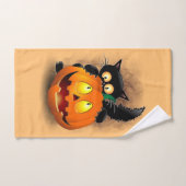 Cat Fun Halloween Charakter beißt einen Kürbis Badhandtuch Set (Handtuch)
