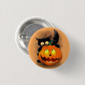 Cat Fun Halloween Charakter beißt einen Kürbis Button (Vorne & Hinten)