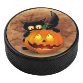 Cat Fun Halloween Charakter beißt einen Kürbis Eishockey Puck (3/4)