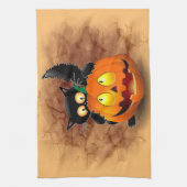 Cat Fun Halloween Charakter beißt einen Kürbis Geschirrtuch (Vertikal)