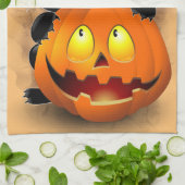 Cat Fun Halloween Charakter beißt einen Kürbis Geschirrtuch (Gefaltet)