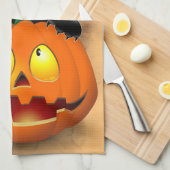 Cat Fun Halloween Charakter beißt einen Kürbis Geschirrtuch (Viertel Falte)