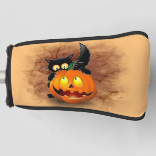 Cat Fun Halloween Charakter beißt einen Kürbis Golf Headcover