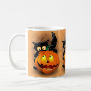 Cat Fun Halloween Charakter beißt einen Kürbis Kaffeetasse