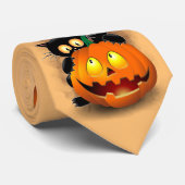 Cat Fun Halloween Charakter beißt einen Kürbis Krawatte (Gerollt)