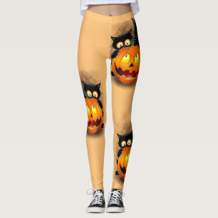 Cat Fun Halloween Charakter beißt einen Kürbis Leggings