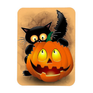 Cat Fun Halloween Charakter beißt einen Kürbis Magnet