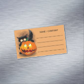 Cat Fun Halloween Charakter beißt einen Kürbis Magnetische Visitenkarte (Beispiel)