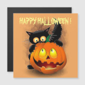 Cat Fun Halloween Charakter beißt einen Kürbis Magnetkarte (Vorne/Hinten)