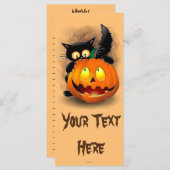 Cat Fun Halloween Charakter beißt einen Kürbis Menükarte (Vorne/Hinten)