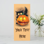 Cat Fun Halloween Charakter beißt einen Kürbis Menükarte (Stehend Vorderseite)