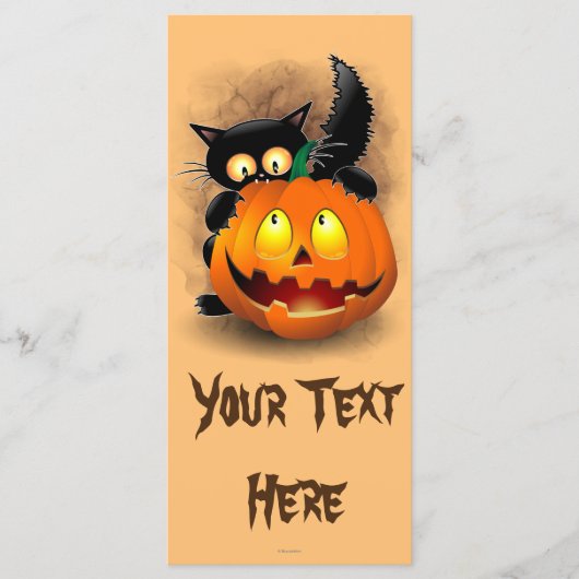 Cat Fun Halloween Charakter beißt einen Kürbis Menükarte (Vorderseite)