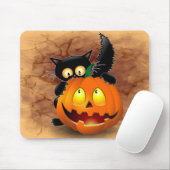 Cat Fun Halloween Charakter beißt einen Kürbis Mousepad (Mit Mouse)