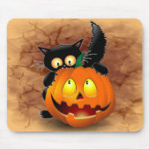 Cat Fun Halloween Charakter beißt einen Kürbis Mousepad (Vorne)