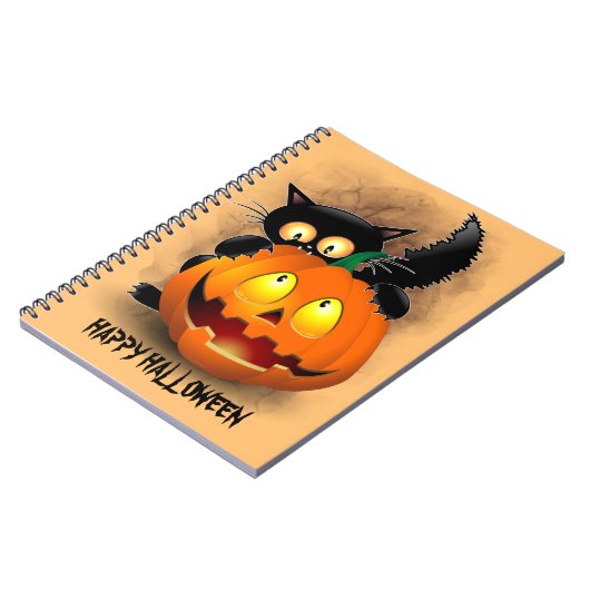 Cat Fun Halloween Charakter beißt einen Kürbis Notizblock (Linke Seite)