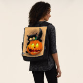 Cat Fun Halloween Charakter beißt einen Kürbis Rucksack (Ausgewaschen)