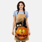 Cat Fun Halloween Charakter beißt einen Kürbis Schürze (Getragen)