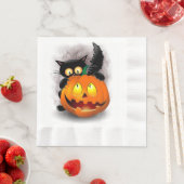 Cat Fun Halloween Charakter beißt einen Kürbis Serviette (Beispiel)