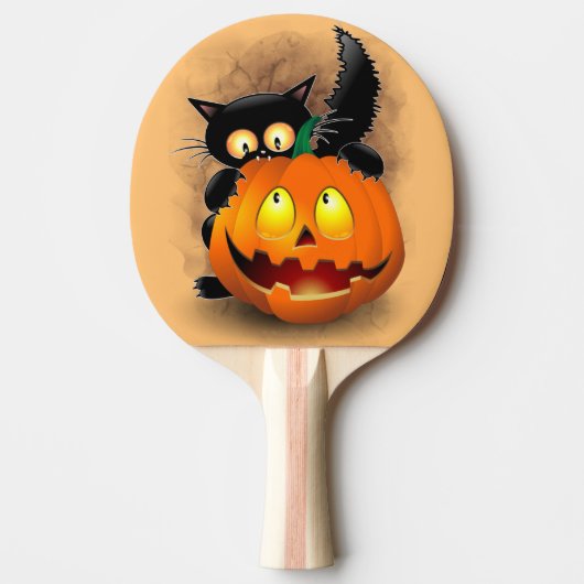 Cat Fun Halloween Charakter beißt einen Kürbis Tischtennis Schläger (Vorderseite)