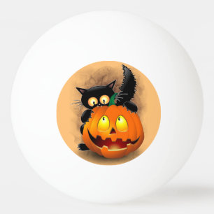 Cat Fun Halloween Charakter beißt einen Kürbis Tischtennisball