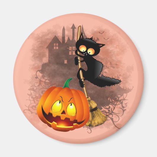 Cat Fun Halloween Charakter verängstigt von einem Magnet (Vorne)