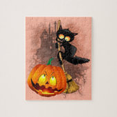 Cat Fun Halloween Charakter verängstigt von einem  Puzzle (Vertikal)