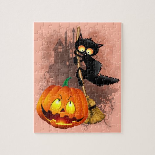 Cat Fun Halloween Charakter verängstigt von einem  Puzzle (Vertikal)