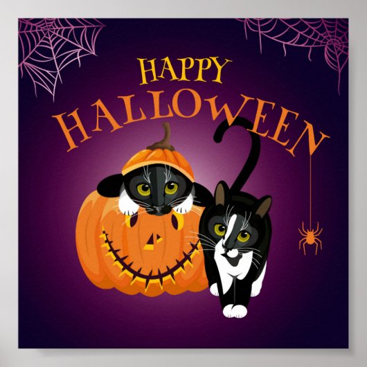 Cat fun zu Halloween und spielte mit den Pumpkins Poster (Vorne)