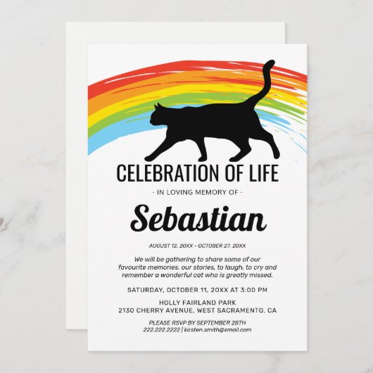 Cat Funeral Memorial Rainbow Bridge Einladung (Vorne/Hinten)