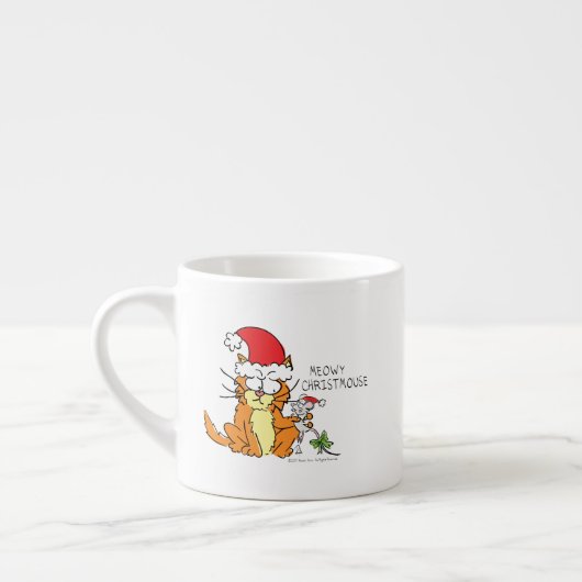 Cat Funny Christmas Cartoon Niedlich Mouse Espressotasse (Links)