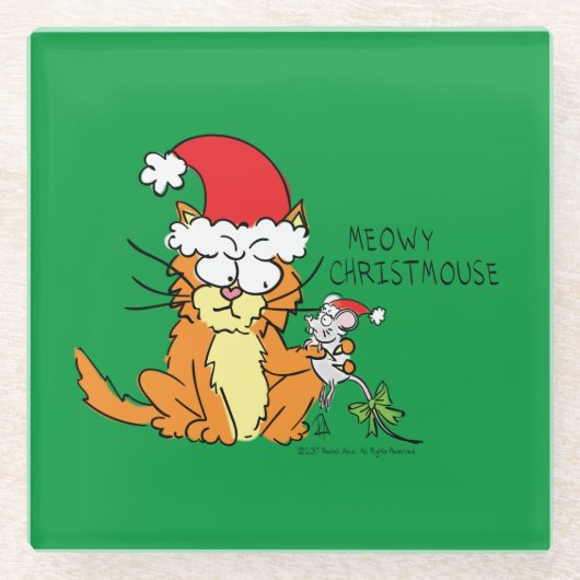 Cat Funny Christmas Cartoon Niedlich Mouse Glasuntersetzer (Vorderseite)