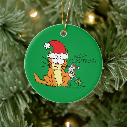 Cat Funny Christmas Cartoon Niedlich Mouse Keramik Ornament (Baum)