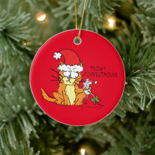 Cat Funny Christmas Cartoon Niedlich Mouse Keramik Ornament