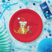Cat Funny Christmas Cartoon Niedlich Mouse Pappteller (Party)