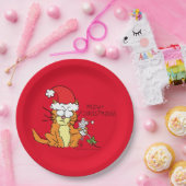 Cat Funny Christmas Cartoon Niedlich Mouse Pappteller (Party)