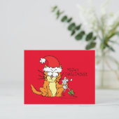 Cat Funny Christmas Cartoon Niedlich Mouse Postkarte (Stehend Vorderseite)
