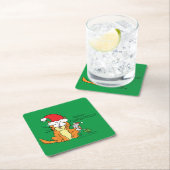 Cat Funny Christmas Cartoon Niedlich Mouse Rechteckiger Pappuntersetzer (Vor Ort)