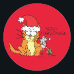 Cat Funny Christmas Cartoon Niedlich Mouse Runder Aufkleber<br><div class="desc">Wünschen Sie allen Ihren Katz- und Mausliebhabern frohe Weihnachten mit unserem Meowy Weihnachtsdesign! Ideal für Tierfreunde in diesem Urlaub! Ein großartiger niedlicher Cartoon,  um dich zum Lachen zu bringen!</div>