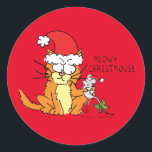 Cat Funny Christmas Cartoon Niedlich Mouse Runder Aufkleber<br><div class="desc">Wünschen Sie allen Ihren Katz- und Mausliebhabern frohe Weihnachten mit unserem Meowy Weihnachtsdesign! Ideal für Tierfreunde in diesem Urlaub! Ein großartiger niedlicher Cartoon,  um dich zum Lachen zu bringen!</div>